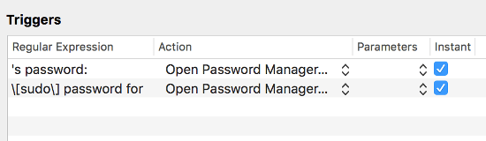 Triggers に Password Manager を開く条件を設定