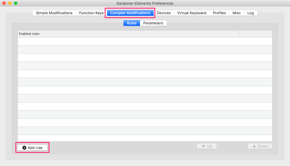 Complex Modificationsでadd rulesをクリック
