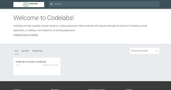 Google Codelabs Landing Page