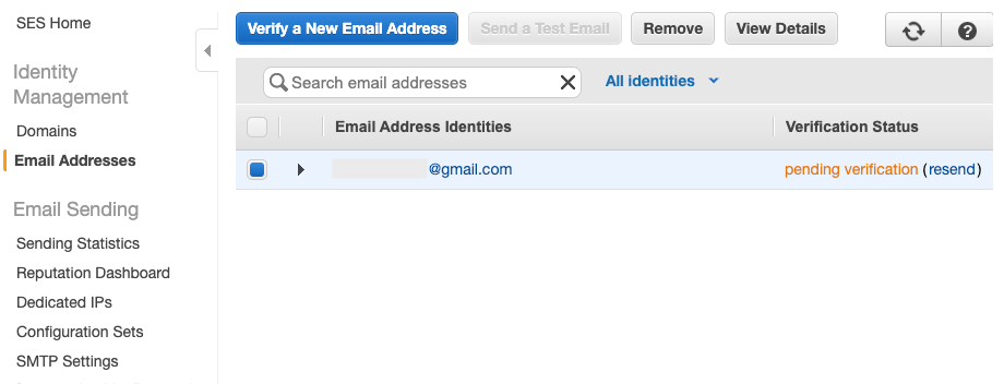 Amazon SES Verify a New Email Address