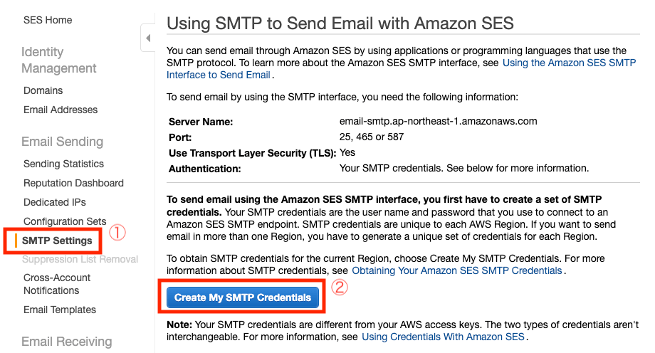 Amazon SES SMTP Settings