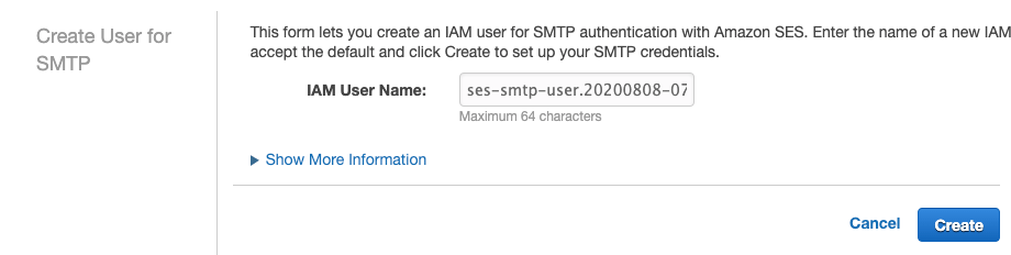 Amazon SES Create User for SMTP