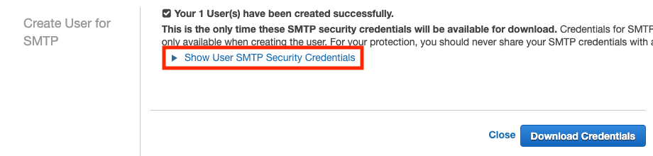 Amazon SES Create User for SMTP