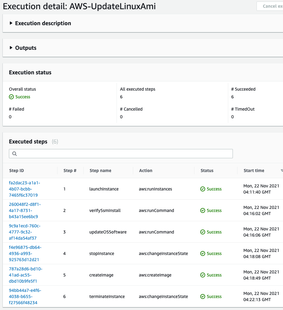 Execution detail: AWS-UpdateLinuxAmi